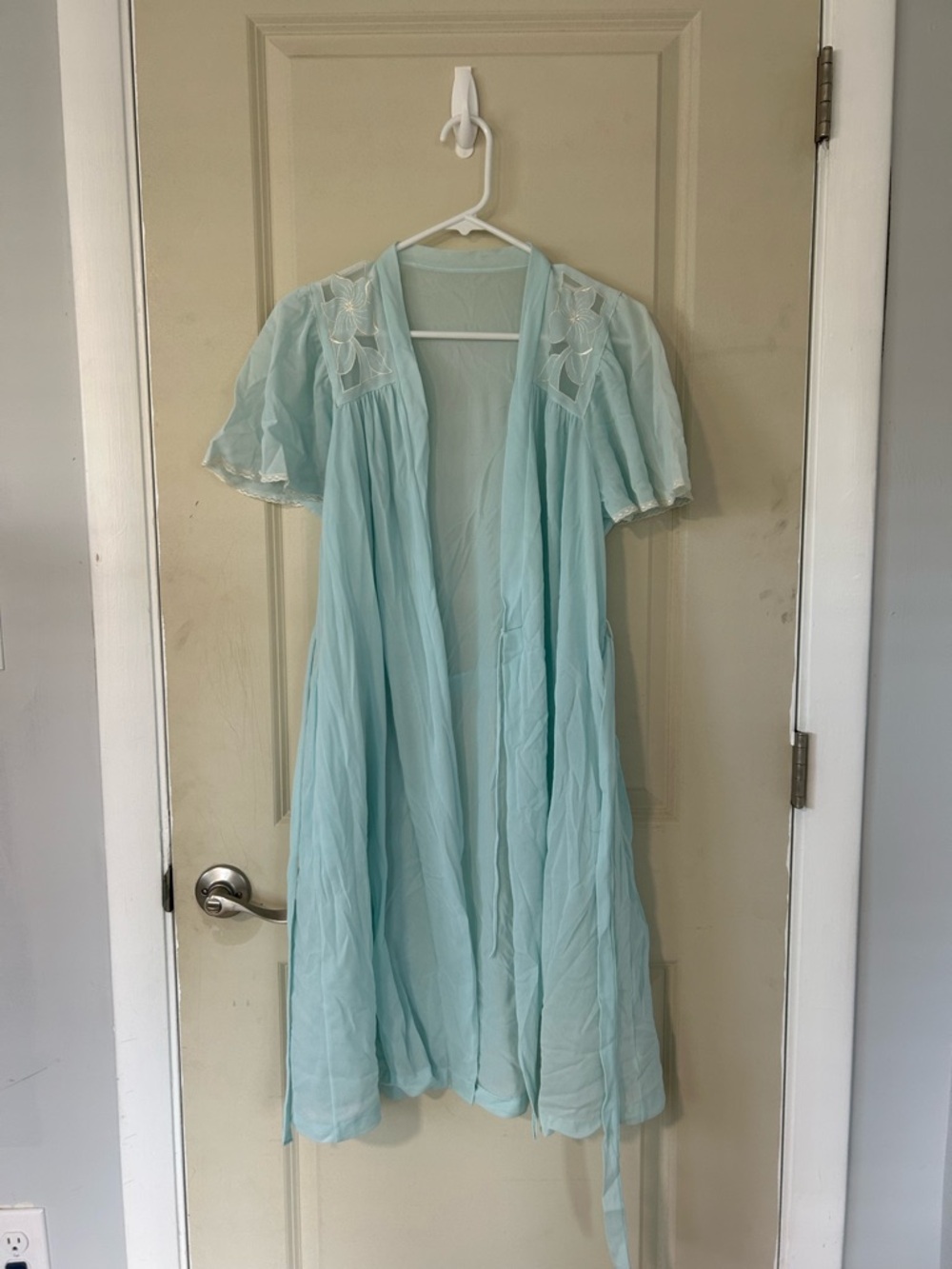Miss Chievous Light Blue Sheer Chiffon Robe with Embroidered Shoulders